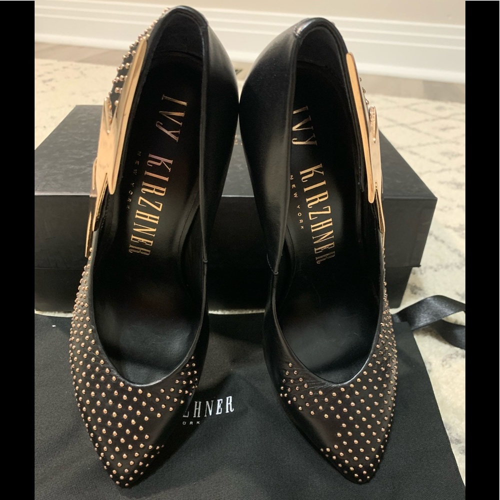 Ivy Kirzhner Lightening Bolt Black Gold Stud Heel - Picture 6 of 8